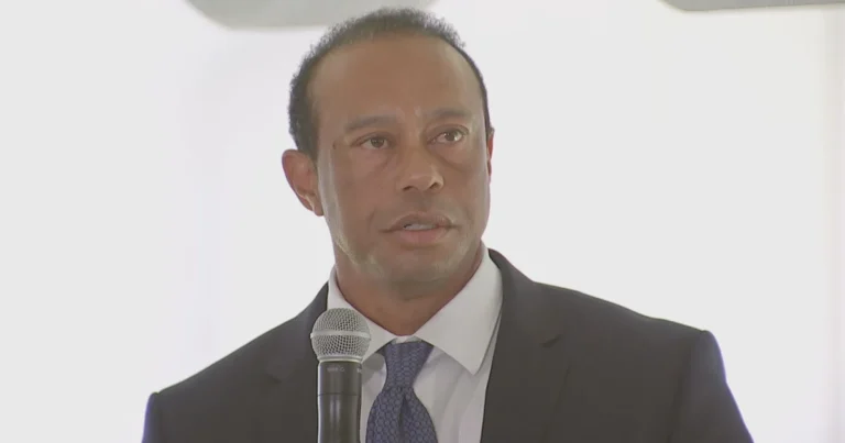 Watch Tiger Woods delivers emotive speech as he cuts Tiger Woods